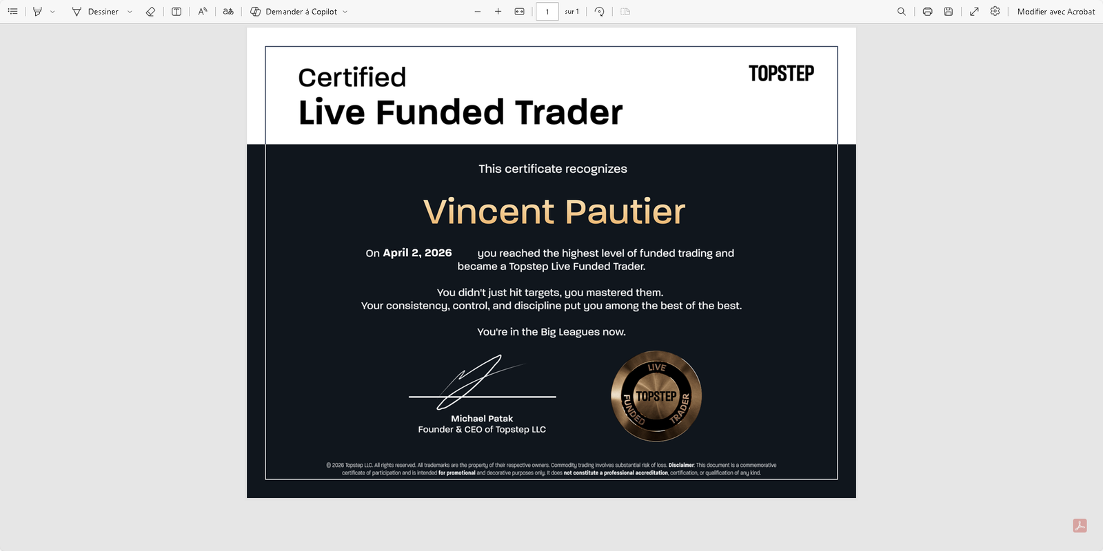Paiement PayPal $640 — Take Profit Trader